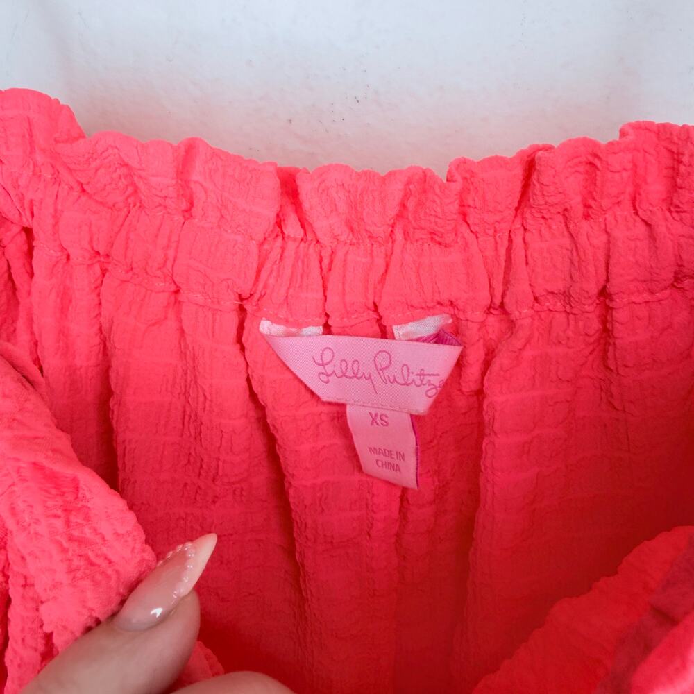 Lilly Pulitzer Mays Neon Coral Ruffle Tank Puka Shell Tassel Vacation Top XS - Picture 6 of 13